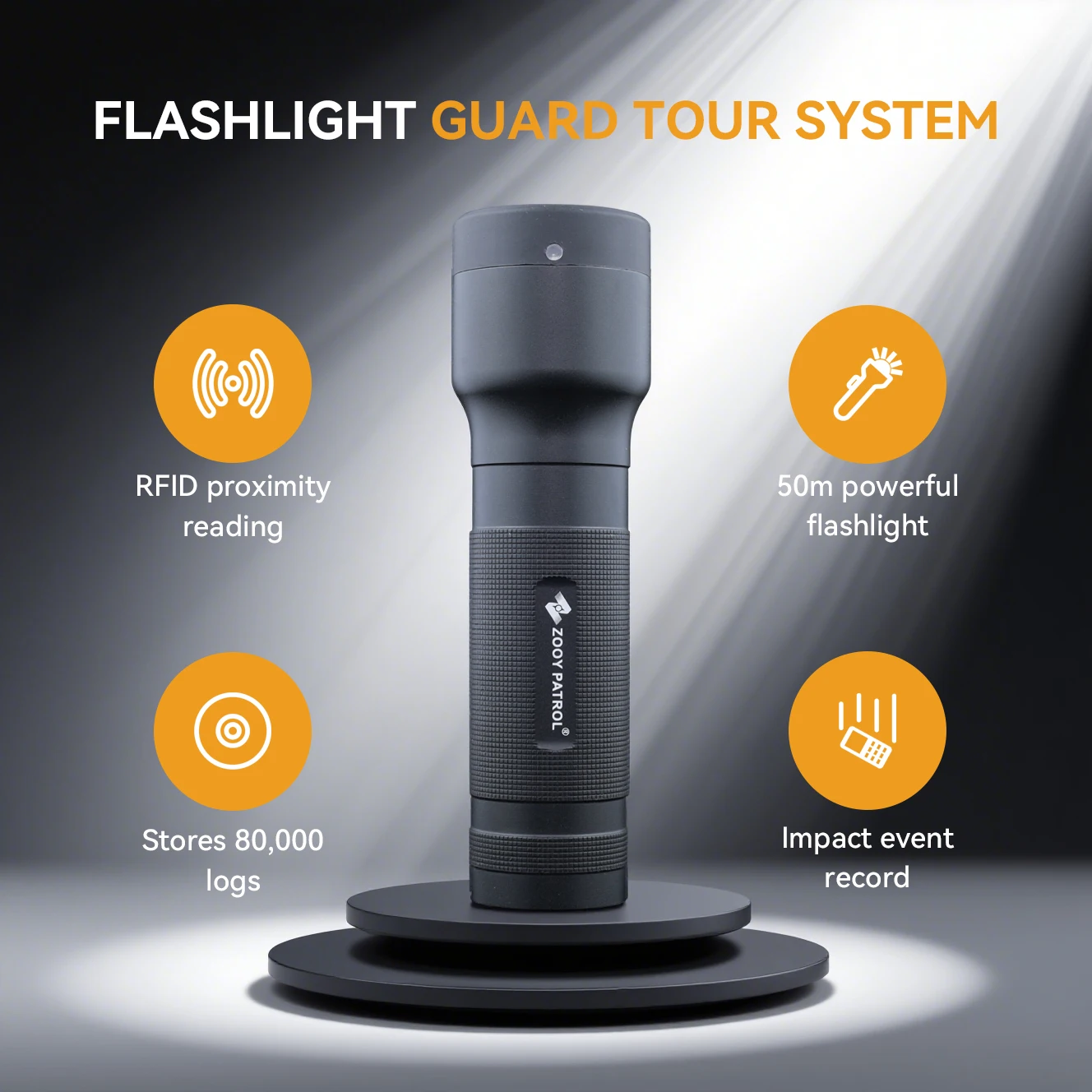 ZOOY Z-6600T RFID Guard Tour System with Flashlight, Impact Record, IP67 Waterproof, for Security Patrol