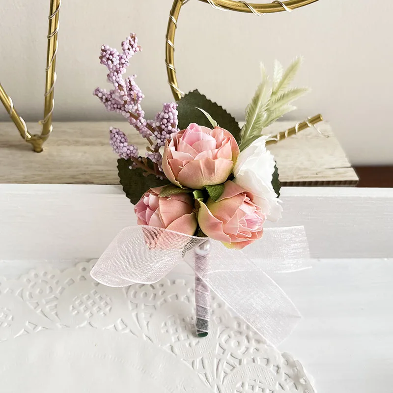 Boutonnière pour Homme, Accessoires de Mariage, Boutonnière, Corsage de Poignet du Marié, Boutonnière de la Mariée, Fleurs Artificielles, Trash InjIvory Rouge