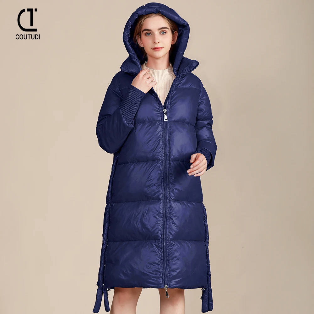 COUTUDI-Winter Coat for Women, Warm Down Jacket, Casual Loose Hooded Parkas, Long Parkas, Korean Style, New, 2024