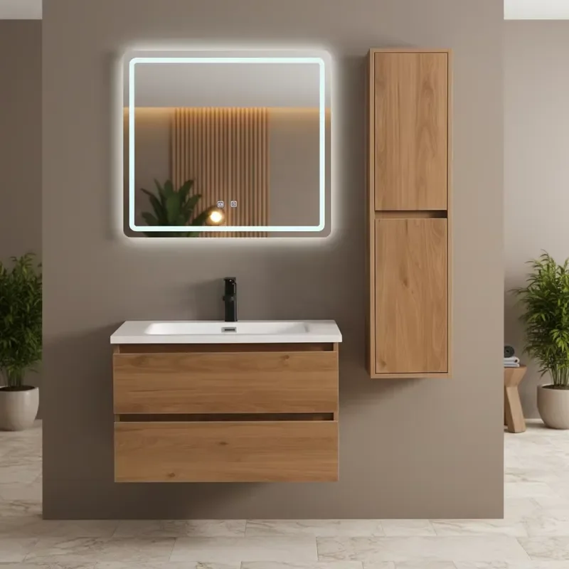 Wall Mounted Sink Cabinet With Double Layer Mute Drawers Bathroom Mirror Light Cabinet Furniture Vanity Bathroom Cabinet
