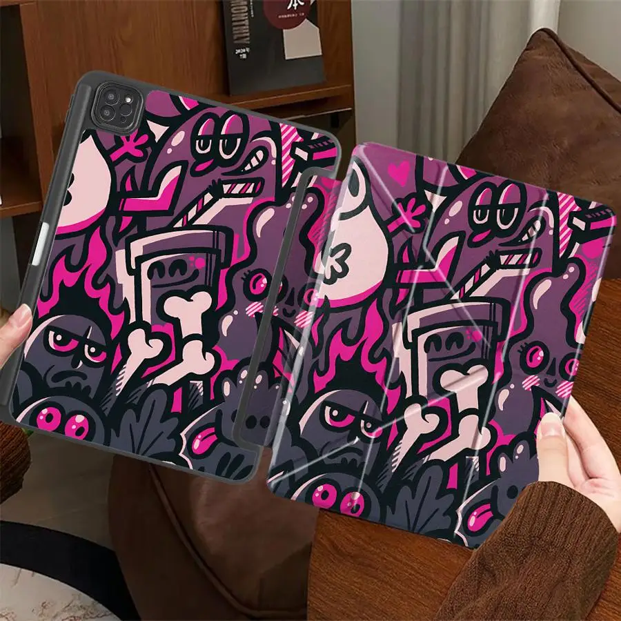 Cartoon Doodle Holder Cover Tablet Case For iPad Pro 2025 Air 4 5 M3 M2 M4 11inch Mini 6 7 Pro 11th 10th 9th 8th 7th 12.9inch