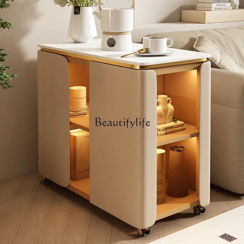 LJY * خزانة جانبية للأريكة الفاخرة الخفيفة، كراك مربع لغرفة المعيشة، خزانة شاي، حافة أريكة متنقلة بالرياح الكريمية #3