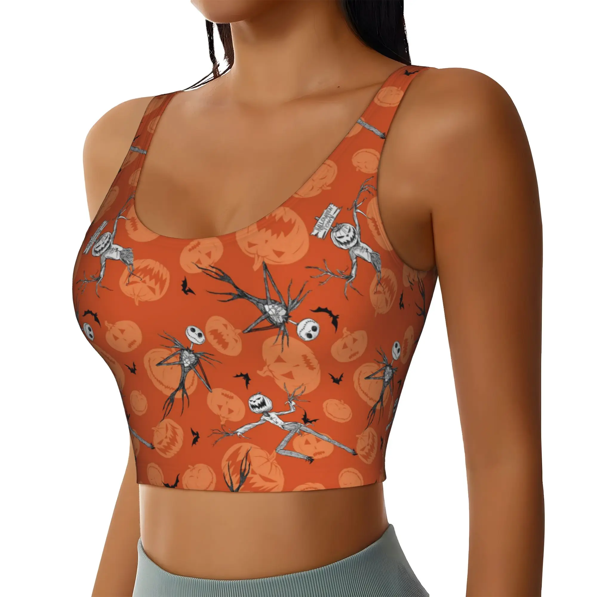 Custom Skellingtones Skull High Impact Sports Bras Women Halloween Horror Seamless Workout Yoga Crop Tank Tops