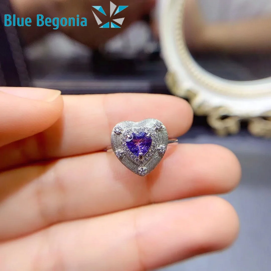 luxurious Tanzanite Ring S925 Sterling Silver Fine Jewelry for Women Anniversary Gift  Heart 6mm Gemstone