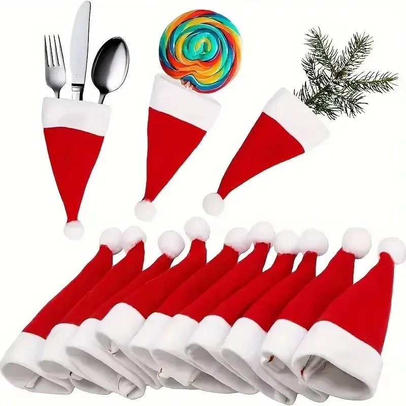 Neue Weihnachtsmannmützen, 200/2 Stück, Weihnachtsmütze für Mini-Weihnachtsmützen zum Basteln, Vlies, Weihnachten, Weinflasche, Party, Tisch, Abendessen, Dekorationen