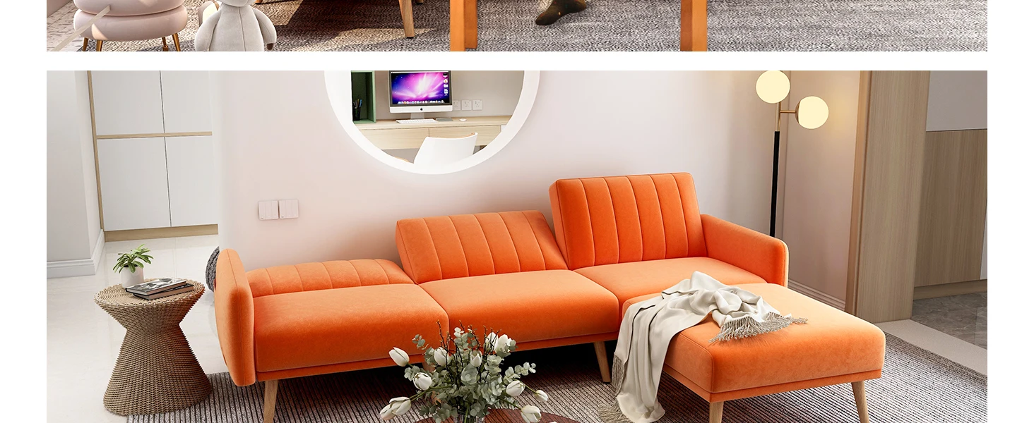 UPHYB Velvet Convertible Sectional Sofa