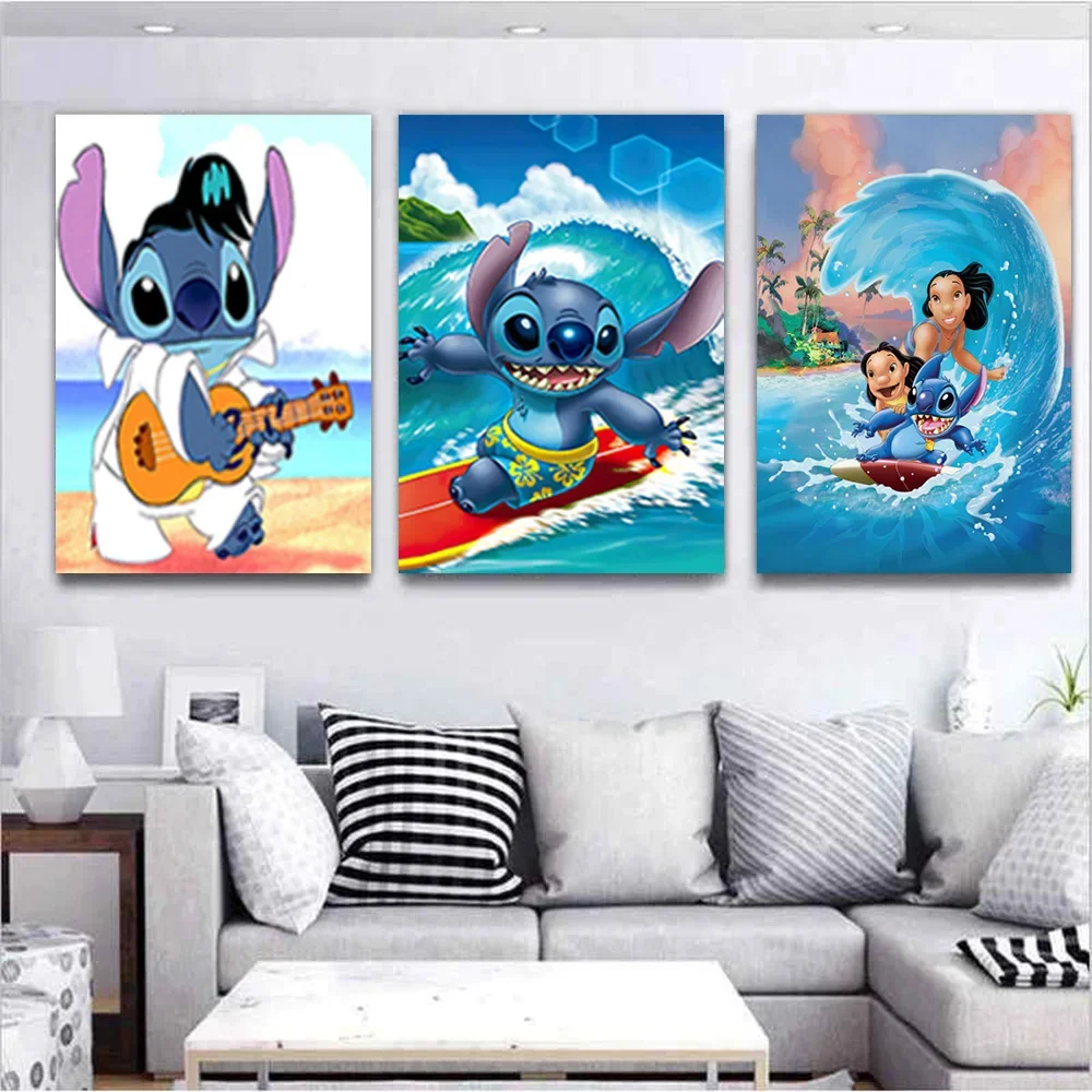 MINISO Disney Lilo Stitch Home Cartoon Home Living Room Bedroom Decorative Art Poster Children's Room Wall Mural Canvas HD Print