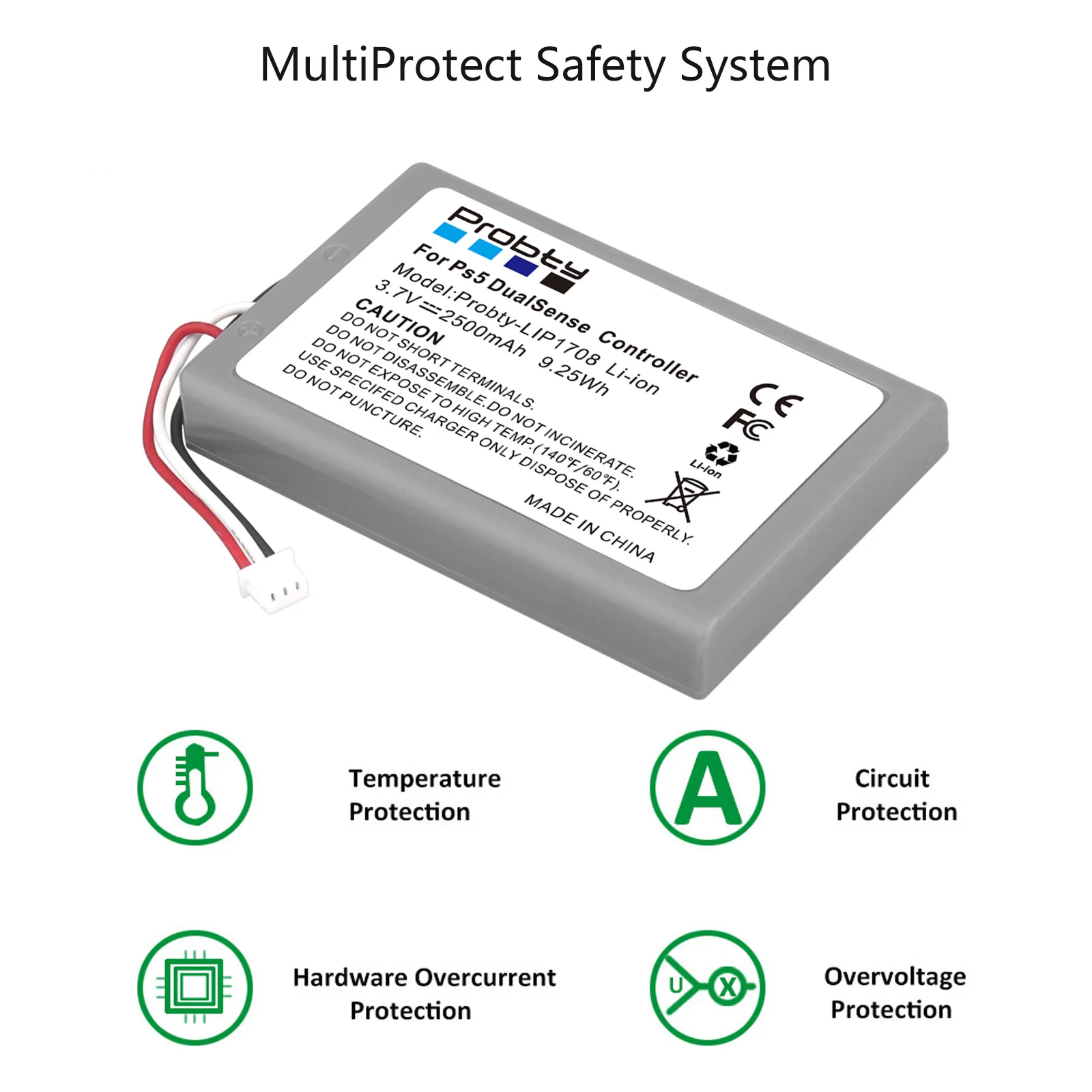 Original Probty 2500mAh LIP1708 Battery For Sony PS5 Controller,Rechargeable Battery For DualSense Game Controller
