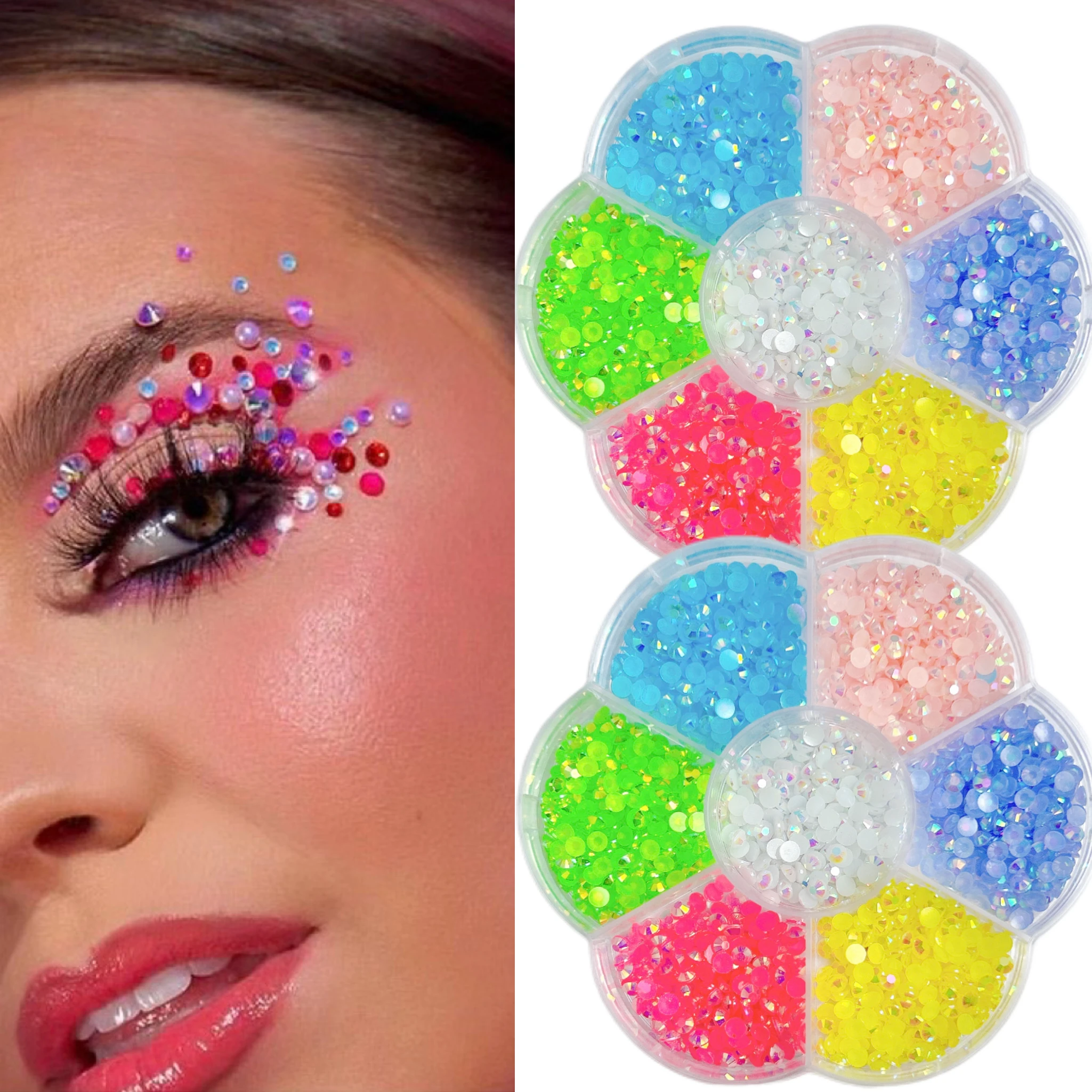 1Box Minimalist Ribbon Bow Heart Resin Nail Art Decorations Mini Sparkling Half Round Rhinestones Mixed Nail Charms DIY Manicure