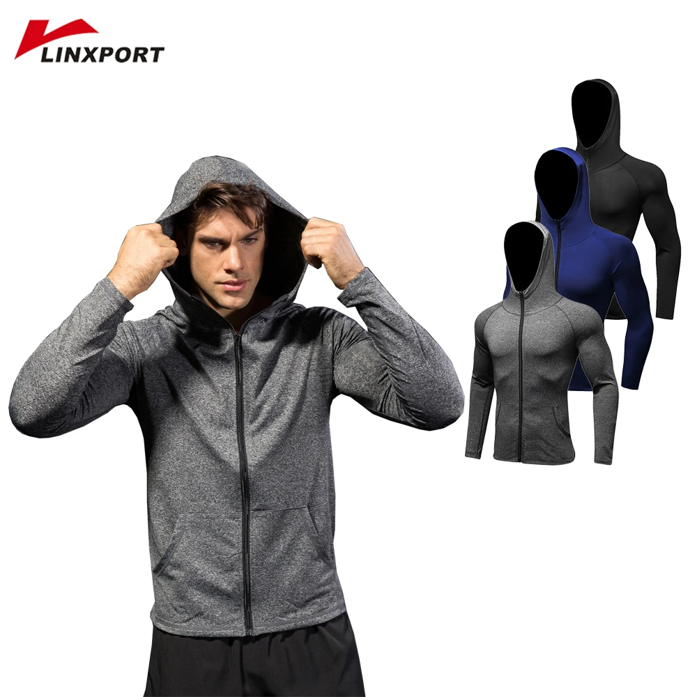 

Men Bodybuilding Tops Running Zipper Shirts Quick Dry Moisture Absorption Rashguards Basketball Sports Wear Long Sleeve Hoodies