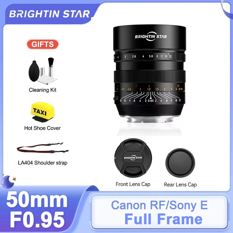 Brightin Star 50mmF0.95 عدسة كاميرا صورة كاملة الإطار لسوني ZVE10 A7iii A6400 نيكون Z كانون RF L-mount كاميرا التصوير الفوتوغرافي