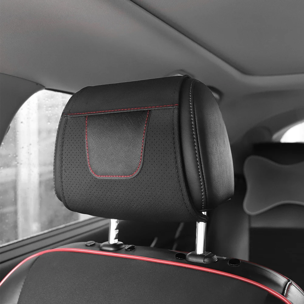 1pc Car Headrest Protector Case Pu Leather Car Headrest Cover Car Accessories