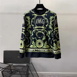 Europe and the United States men's 2023 winter new Long sleeve round neck green court print Fashion hoodie