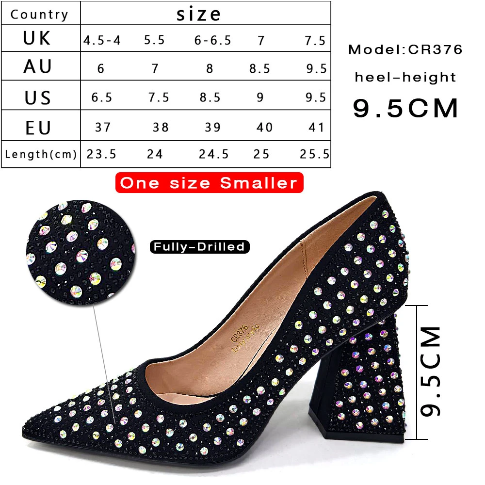 Venus Chan High Heels with Bag, Elegant Pointed Toe for Party, African Black Shiny Rhinestone Shoes Set of Italian 2024