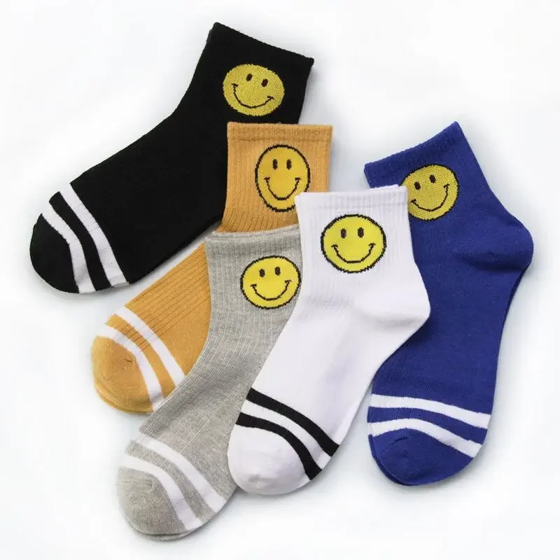 

2021 Summer New Cotton Women Socks Smile Print Stripes Funny Sock Unisex Harajuku Female Casual Cute Socks Woman Sox Meias