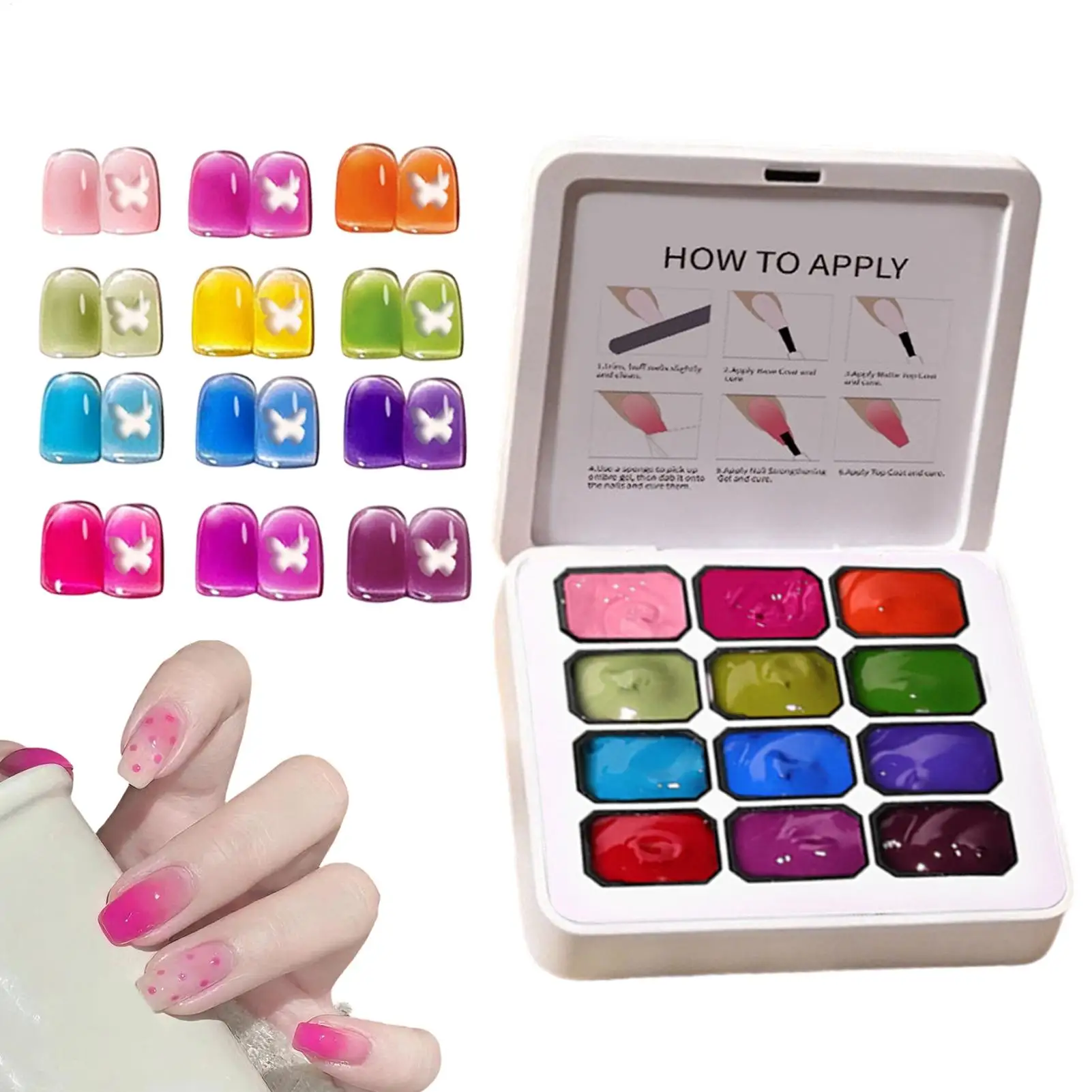 Pat Nail Gel Solidd Painted Blush Stick 12 Colors Gradient Multi-Use Long-Lasting Painting Pat Gel Palette Pat Painting Gel