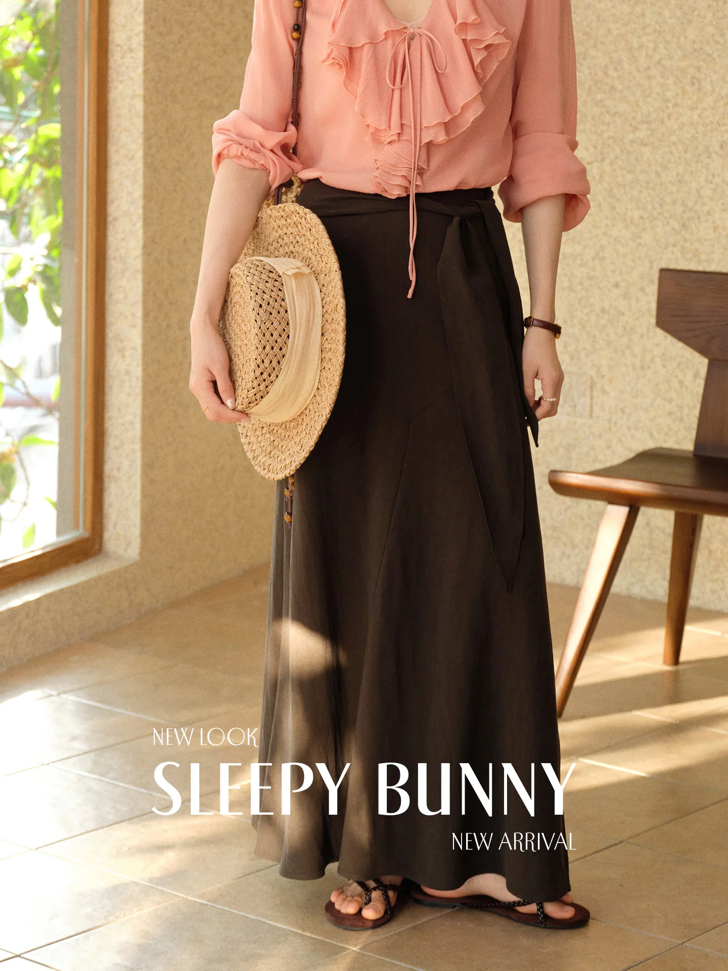 

Spybunny High Waist Side Tie Half Skirt Women's Summer Slimming A-Line Long Skirt Lyocell Linen Viscose Nylon Gored Skirt