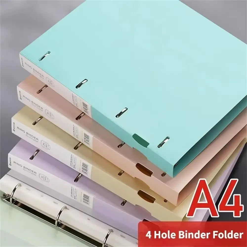 Portable 4-Hole File Folder D-Type Loose-Leaf Student File Storage Box Waterproof Plastic Document Display Book