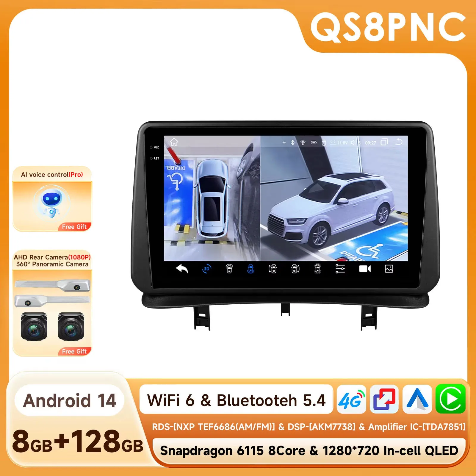 Auto Intelligente Radio Speler voor Renault CLlO 3 2005-2014 Draadloze Carplay Android Auto Multimedia GPS 2din 6115 Audio 360cam
