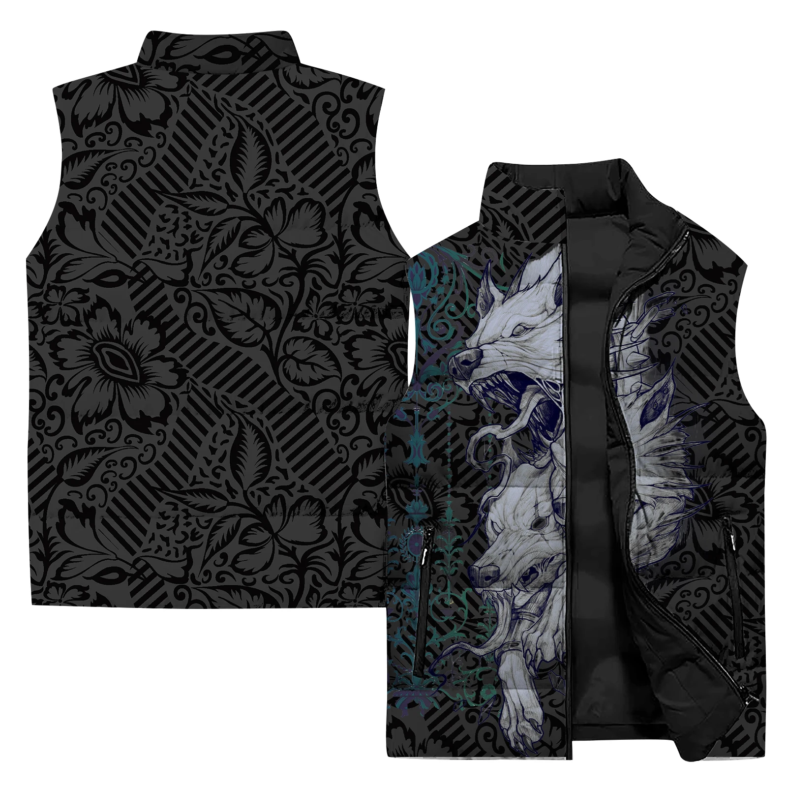 Comfortable and Versatile Cold Wind Vest Men Fashion Trend Tiger Print Casual and Warm Men\'s Clothing Men\'s Winter Jackets Vests