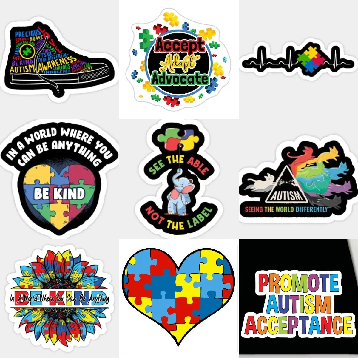 

Promote Autism Acceptance Care Autism Emblem Color Puzzle Creative PVC Sticker for Decorate Wall Room Bicycle Van Car Motorcycle