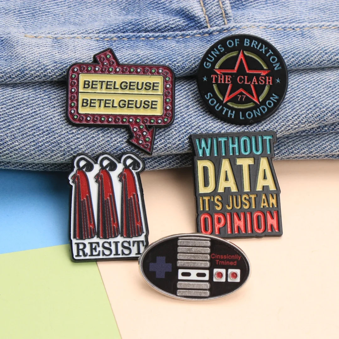 Punk Slogan Enamel Pin Set - Betelgeuse, The Clash, Resist Lapel Badges for Backpack DIY Gift