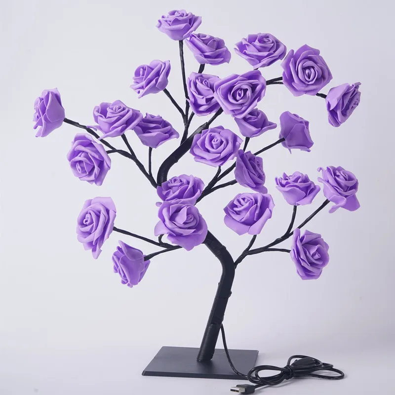 Lámpara LED de mesa de flores rosas, luces de hadas de árbol de Navidad USB, luces nocturnas, decoración de dormitorio de boda, Fiesta en casa, regalo del Día de la madre