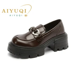 AIYUQI Women's Loafers British Style 2026 New Platform Women Spring Shoes Large Size Platform Women's Genuine Leather Shoes