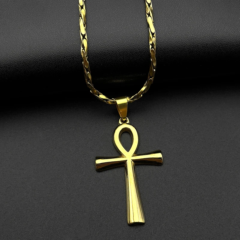الصليب المصري عنخ مفتاح الحياة قلادة قلادة الفولاذ المقاوم للصدأ الذهب اللون تميمة سلسلة الدينية القلائد مجوهرات هدية #3