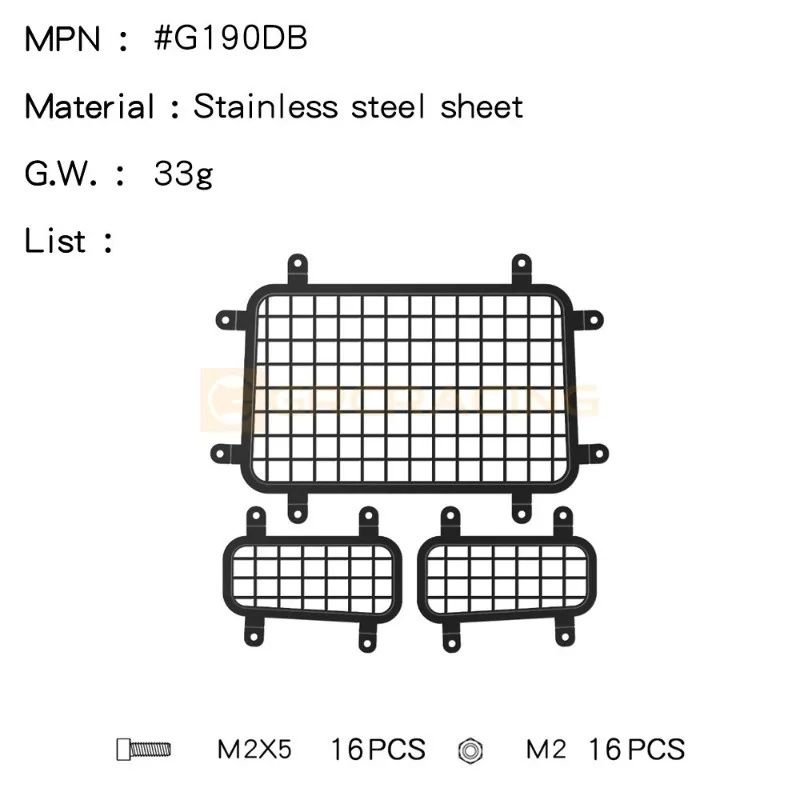 GRC 1/8 Stainless Steel Mesh Protection Window Net Metal Decoration for H8H Defender Rear Window Upgrade Parts G190DS G190DB