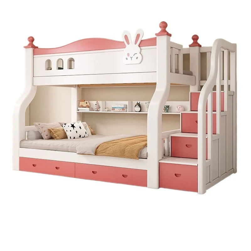 high and low children's small apartment, two floors, multi-functional child and mother bed, wooden bed bed, second floor