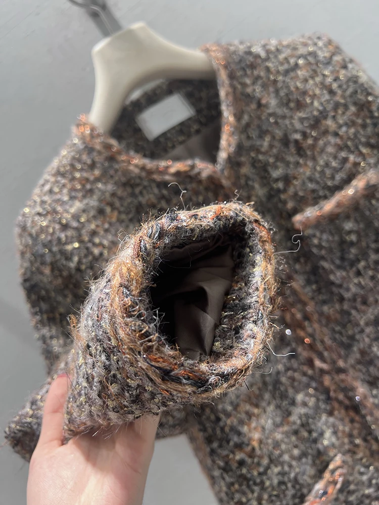 SVORYXIU الخريف الشتاء نمط جديد الترفيه نمط جيوب مزدوجة صف واحد مشبك الحياكة معطف امرأة موضة سترة دافئة معطف #4