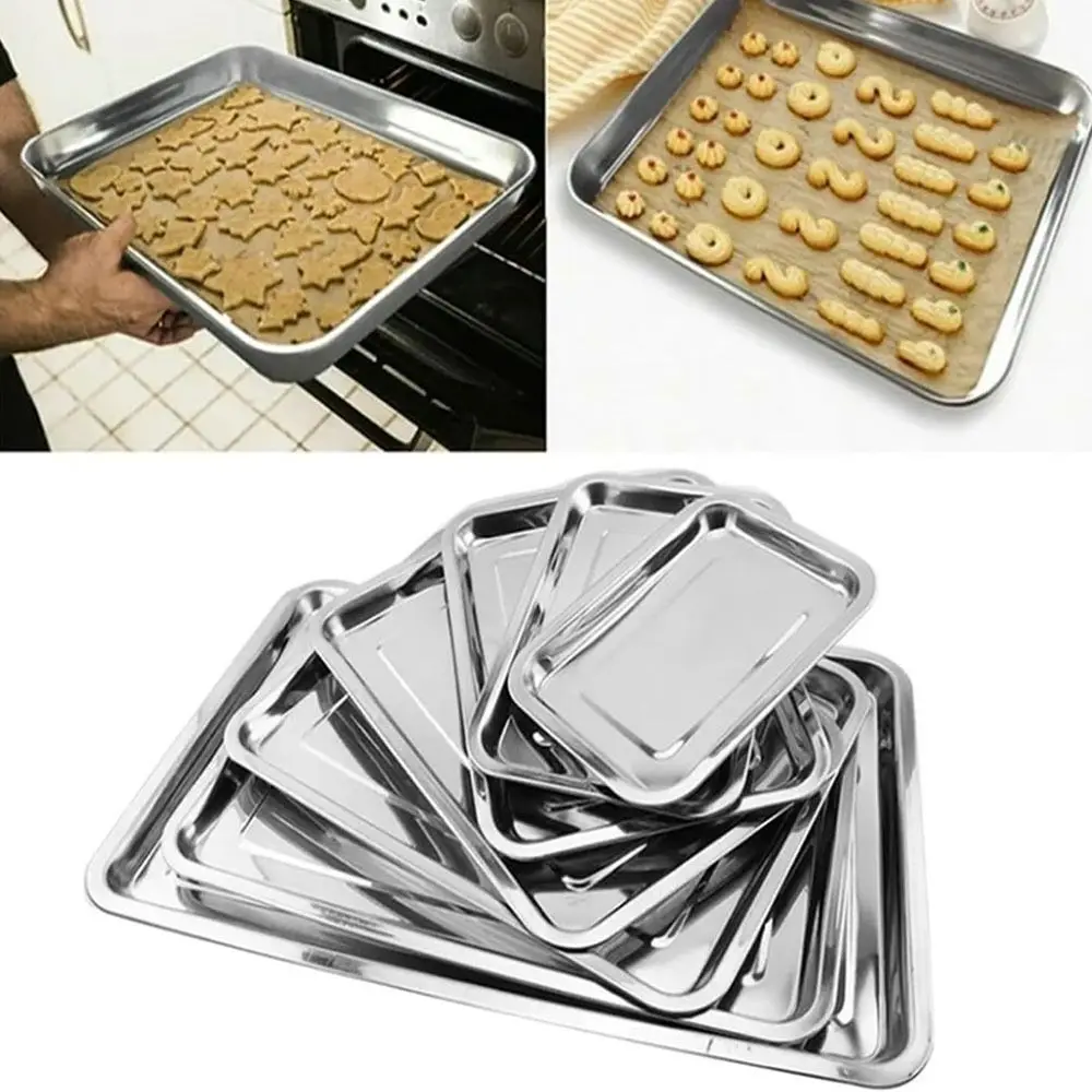 

Rectangle Food Storage Serving Tray Stainless Steel Large Capacity Oven Trays Baking Trays Steaming Dish for Cooking Serving