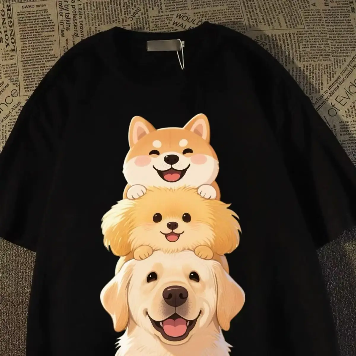 

Summer Retro Short-sleeved T-shirts for Men and Women Cartoon Puppy Short-sleeved Printed T-shirts Loose and Versatile Tops