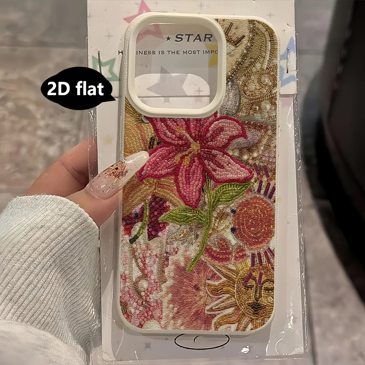 2D Vintage Heavy-Duty Beaded Embroidery Floral Sun Design Phone Case For iPhone 18 17 16 15 14 13 12 11 Pro Max Plus XS XR Cover