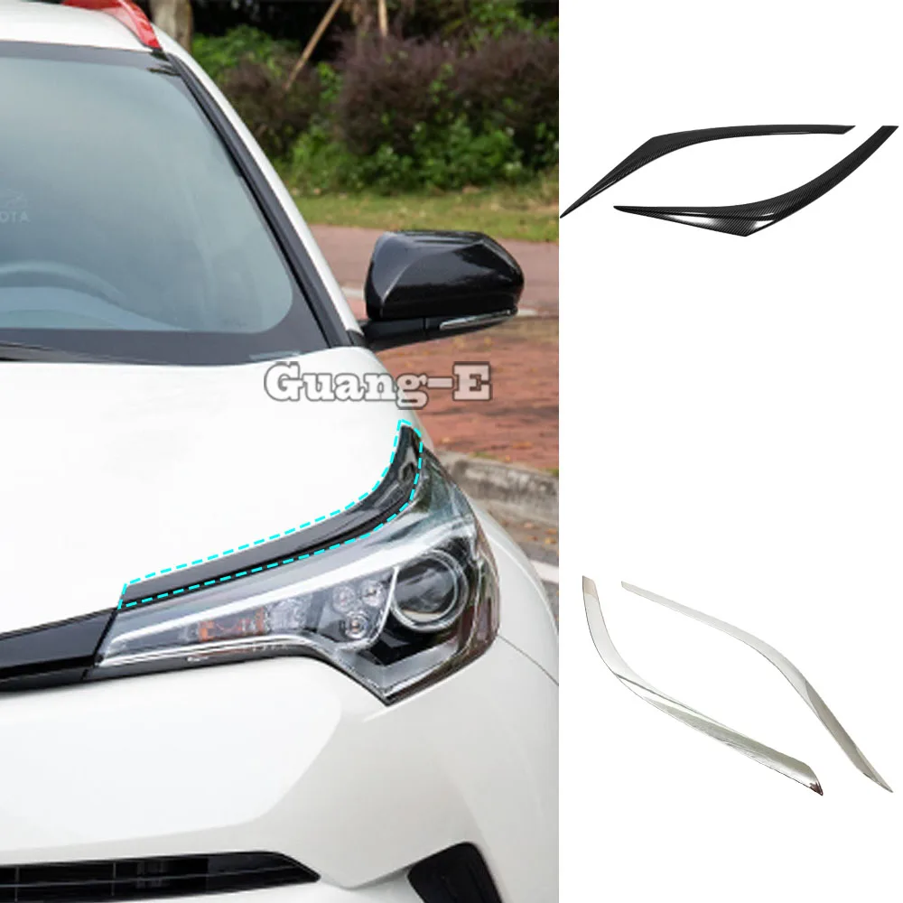 

Car Front Head Light Lamp Eyebrow Hood Frame Stick ABS Chrome/Carbon Fiber Trim For Toyota C-HR CHR 2017 2018 2019 2020 2021