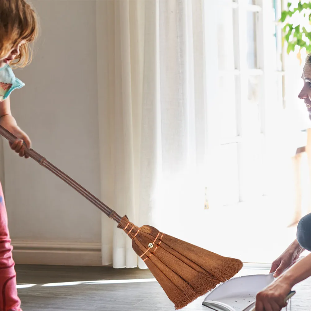 2Pcs Broom Set Natural Straw Mini Broom Soft Palm Fibers Size Easy Hold Handle for Indoor Outdoor Sweeping Home