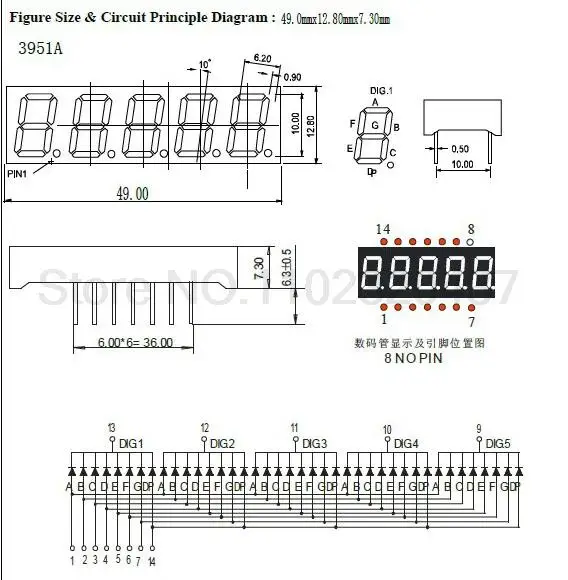 10PCS 5 Bits Digital Tube Led Display 7 Segment green 0.39 inch Wholesale common cathode 0.39" 0.39in four digits display