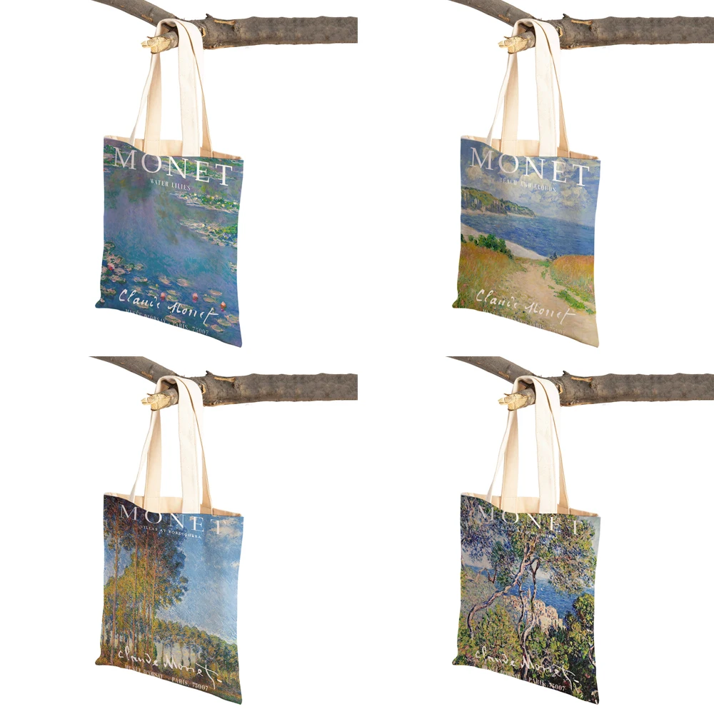 Monet Picasso Parrot Butterfly Mountain Shopping Bag Double Print Eco Casual Nordic Shopper Bags Lady Canvas Tote Women Handbag