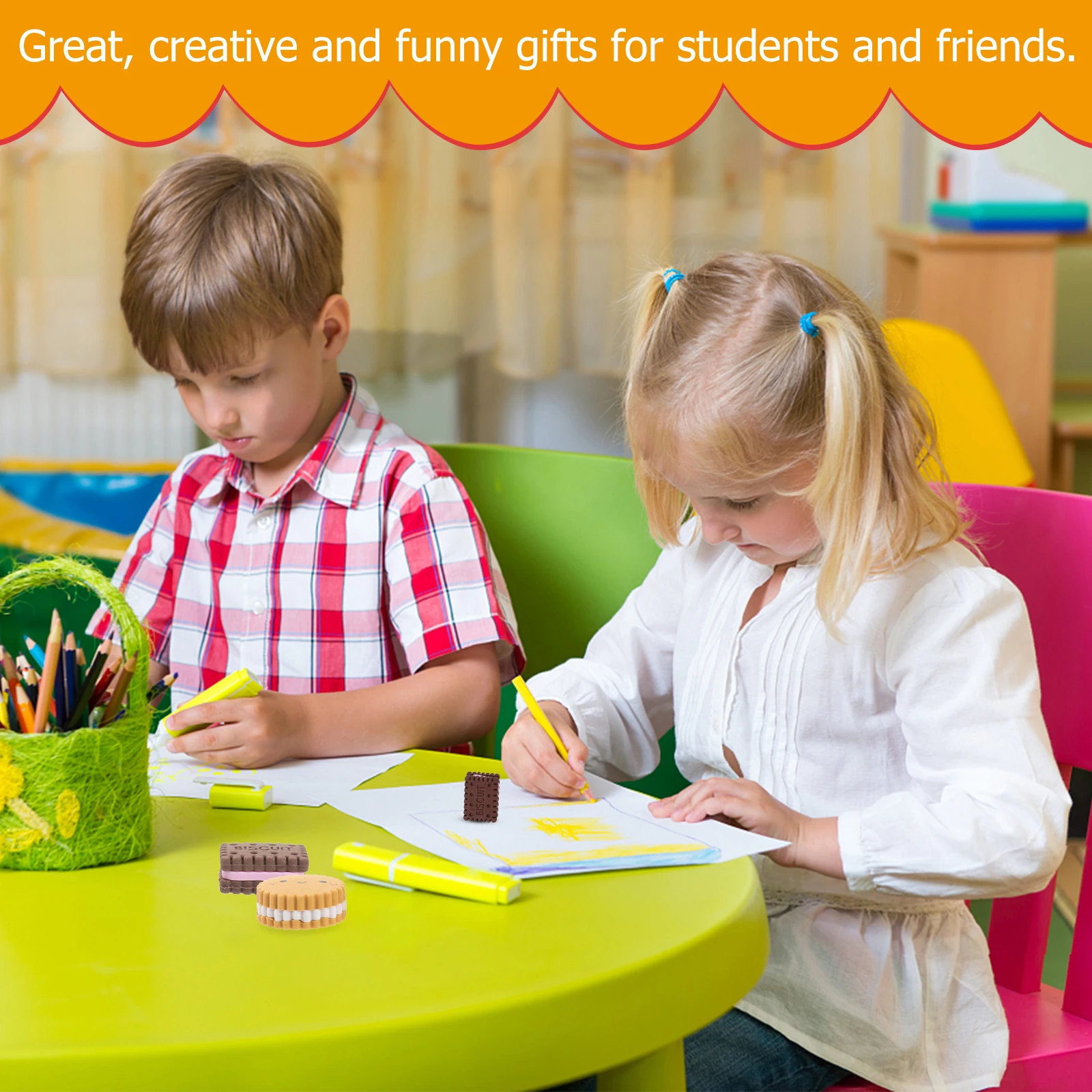 

6pcs Milk Cookie Shaped Eraser Long Lasting Use Cute Creative Stationery Supplies Kids Students Gifts