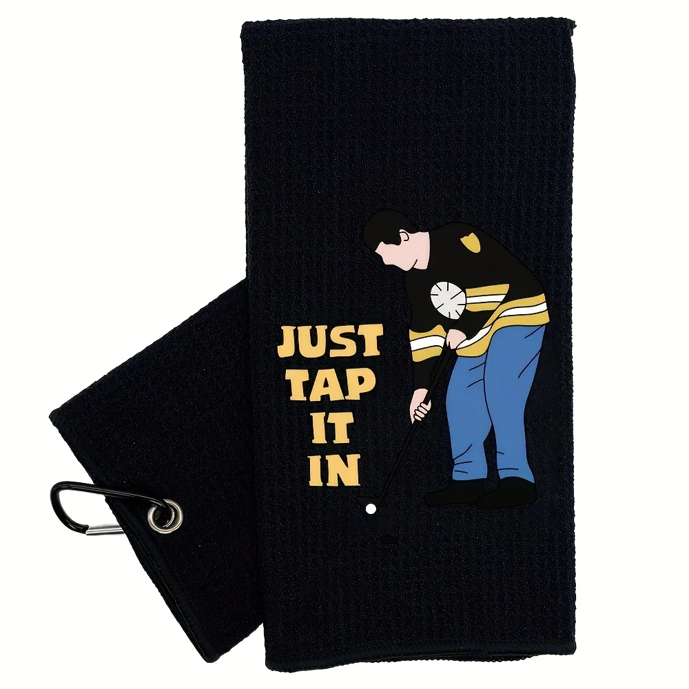 منشفة جولف للرجال Just Tap It" مع مشبك تصميم مطرز من البوليستر الناعم المتين للتأرجح المنفرد مثالي لحقائب الجولف ومنشفة الجولف