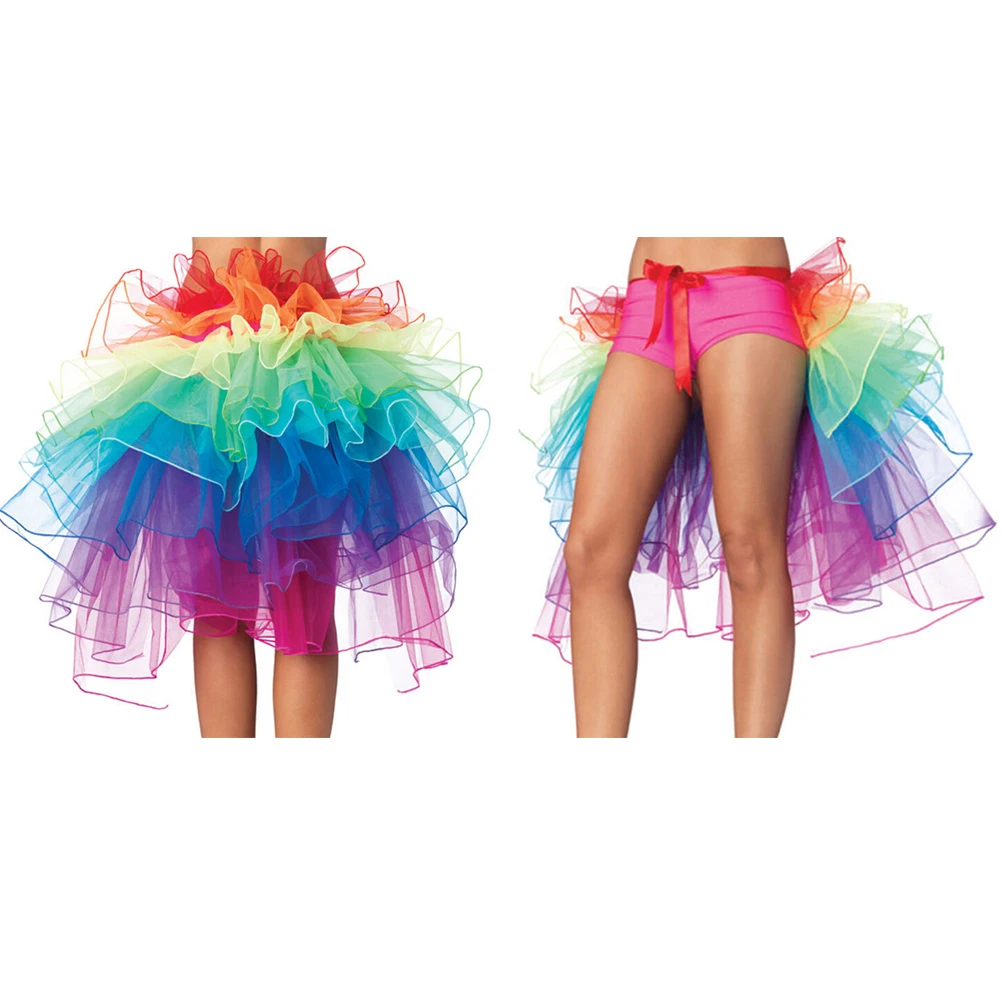 Falda de tutú de neón arcoíris para fiesta Rave, ropa de Club Sexy Burlesque de medio cuerpo