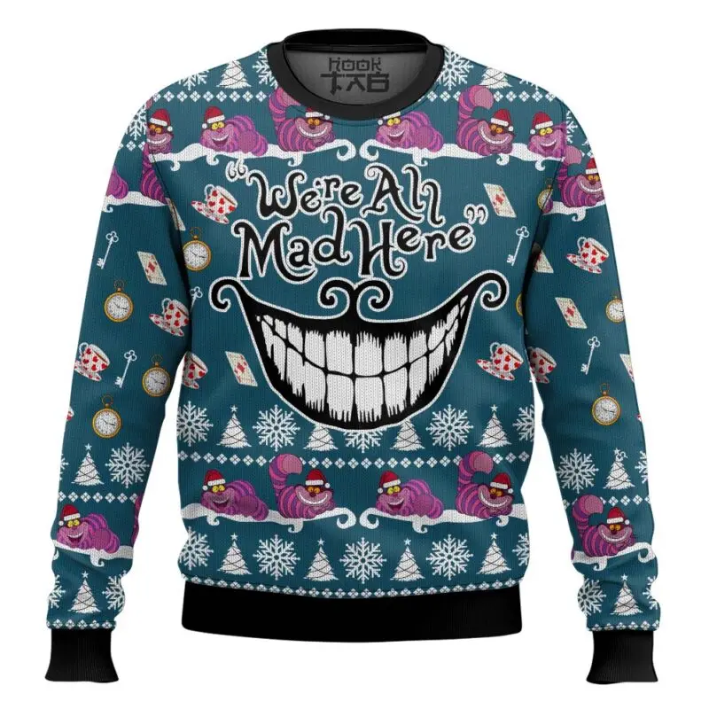 

We’re All Mad Here Alice In Wonderland Ugly Christmas Sweater Funny Holiday Party Pullover Sweater for Men Women Xmas Gift 2026