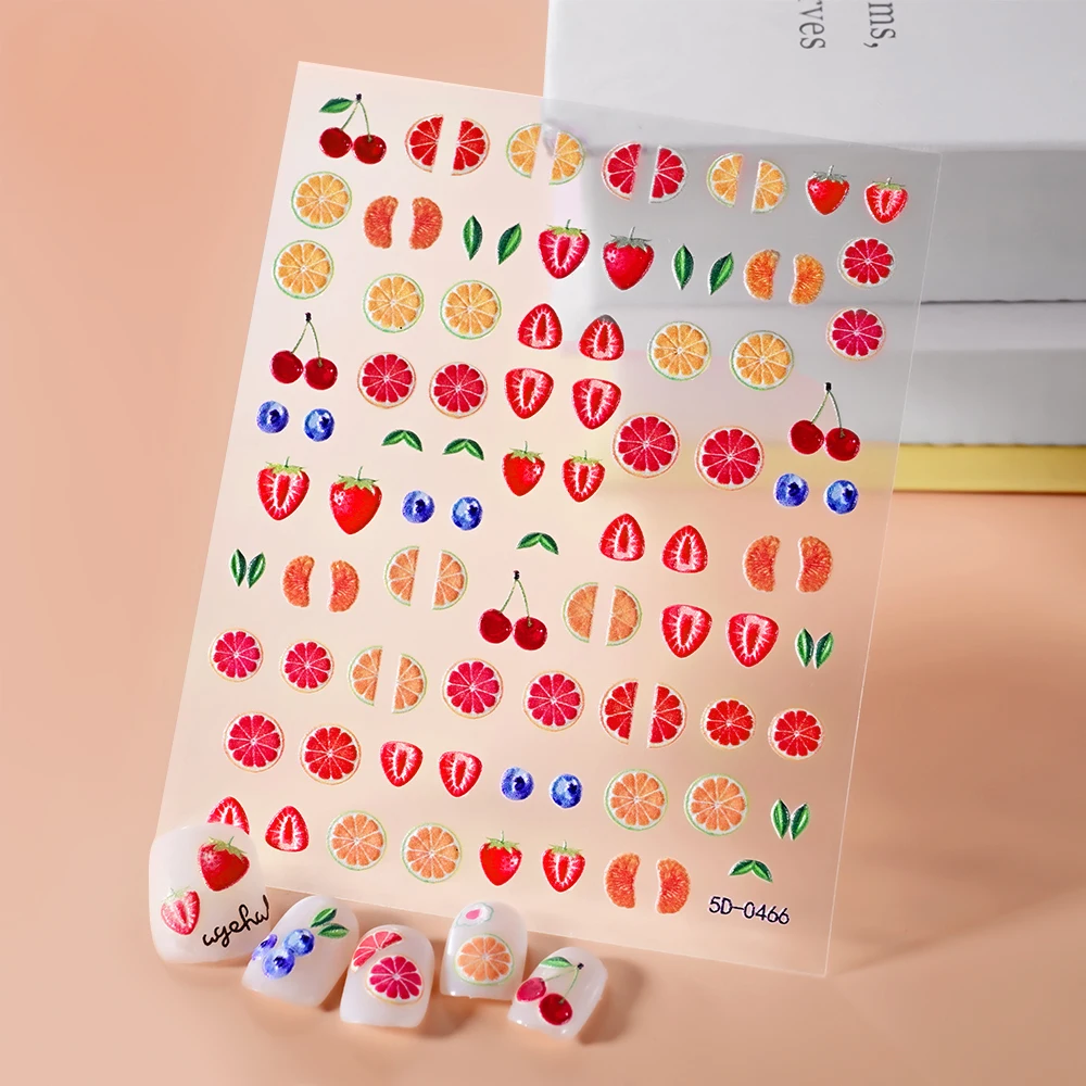 1 قطعة 5D الجريب فروت/الكرز/الفراولة مسمار ملصقات الكرتون الصيف الفواكه ذاتية اللصق الأظافر الشارات DIY بها بنفسك مسمار الفن زينة و 1