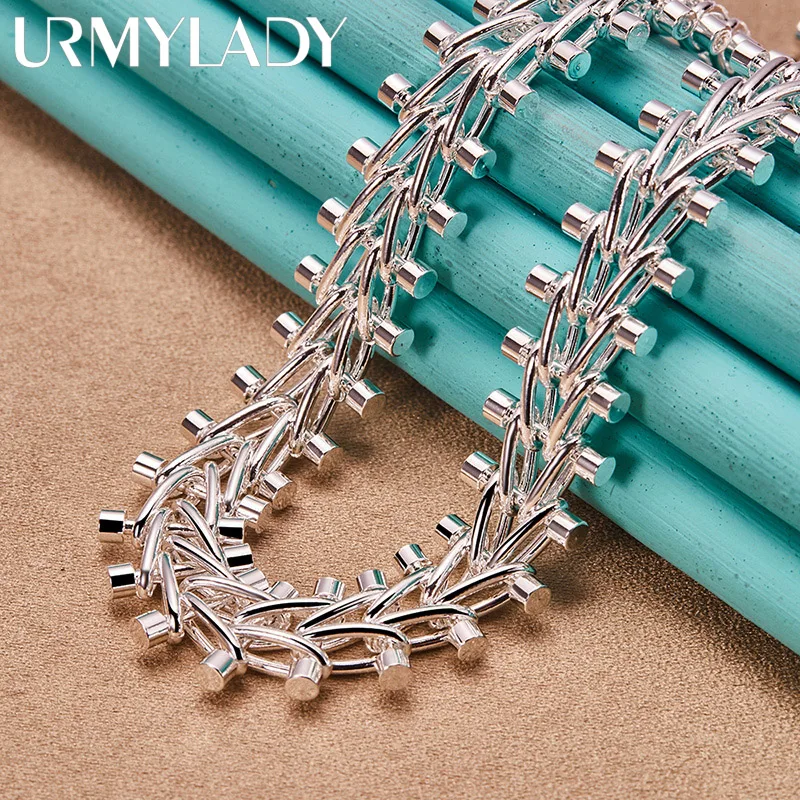 URMYLADY 925 Sterling Silver dwurzędowy naszyjnik z koralików dla kobiet prezenty weselne biżuteria