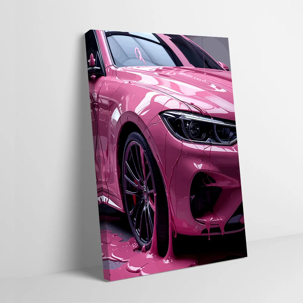 Pink Car Paint Drip Printing Poster Customizable Pictures Wall Art Canvas Painting for Room Decorating Interior Decoration Mural