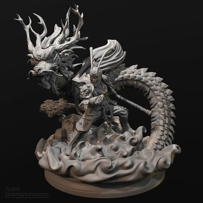 38mm 50mm 75mm Magical Loong and Sun Wukong 3D Printed White Models Miniatures DIY Coloring Self-assembly Models Gifts