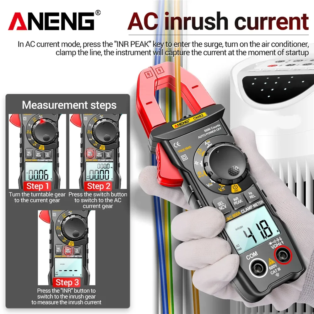 ANENG CM82 Digital clamp meter T-RMS Ammeter Voltage Car Amp Hz Capacitance NCV Ohm Test multimeter digital profesional tester