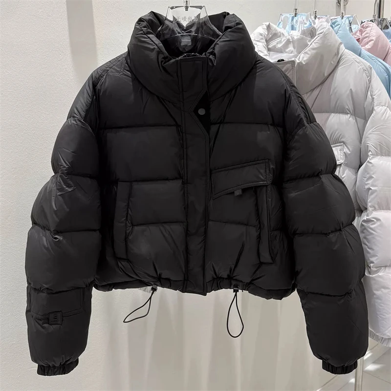 Inverno 2025 feminino gola engrossado quente puffer jaqueta y2k moda de alta qualidade casual solto jaqueta