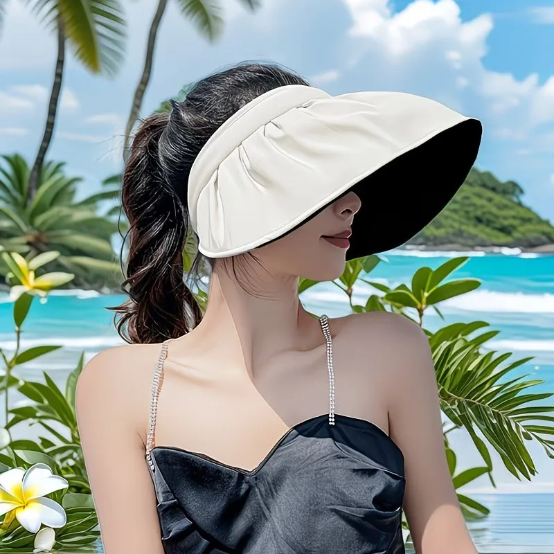 2 in 1 Sun Hat for Women Summer Wide Brim Convertible Headband Foldable Beach Cap Breathable Polyester Outdoor Hat